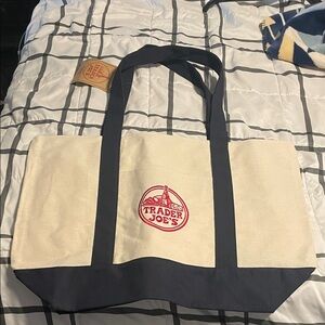 Trader Joe's Cream and Black Tote Bag